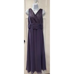 Patra Purple Ruched V Neck Sleeveless Evening Gown Formal Dress Size 14